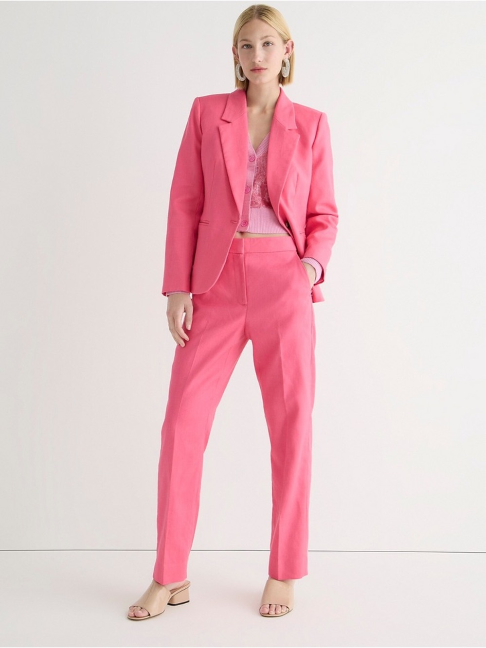 J. Crew Kate Straight Leg Stretch Linen Blend Pants NWT Bright Pink